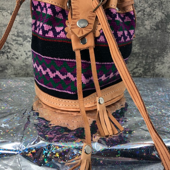 Cute purple and pink small Authentic African Drawstring Satchel Purse - Picture 7 of 15